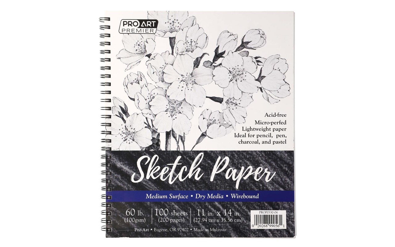 Pro Art Premium Sketch Paper Pad 11x14 100 sheets, 60#, Wire